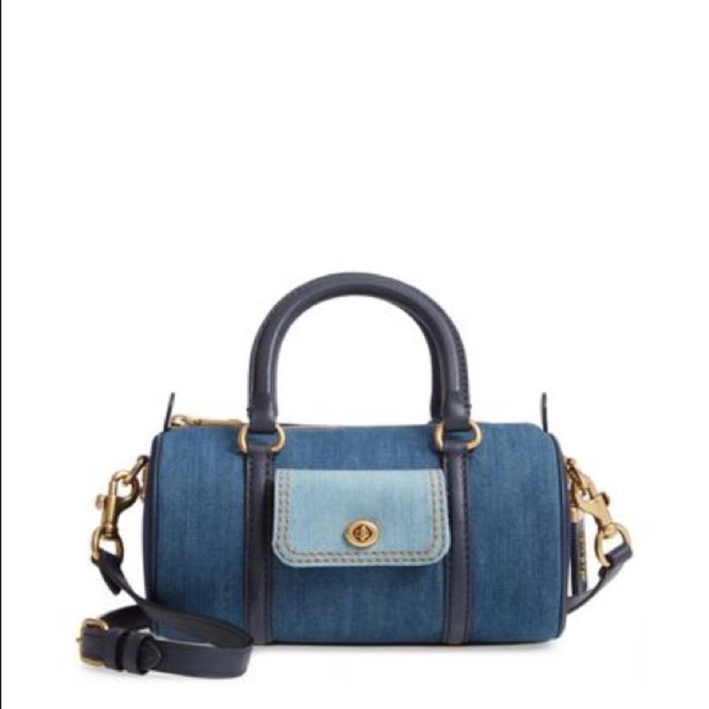 NWT COACH Denim Colorblock Barrel Bag in Blue